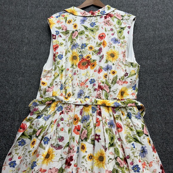 Tahari Floral Dress 18W Linen Blend Belted Fit Flare Midi Garden Cottage Plus - Picture 11 of 11